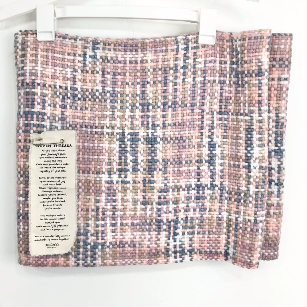 Demdaco Pink Blue Gold Metallic Soft Woven Yarn Infinite Scarf NWOT